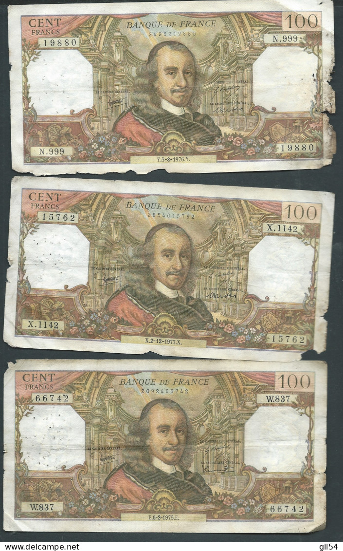 Collection De 9 Billets Tous Pays, Dont 4 Corneilles, Tous états , Beau à Très Defectueux   - Laura 103 Aa - 100 F 1964-1979 ''Corneille''