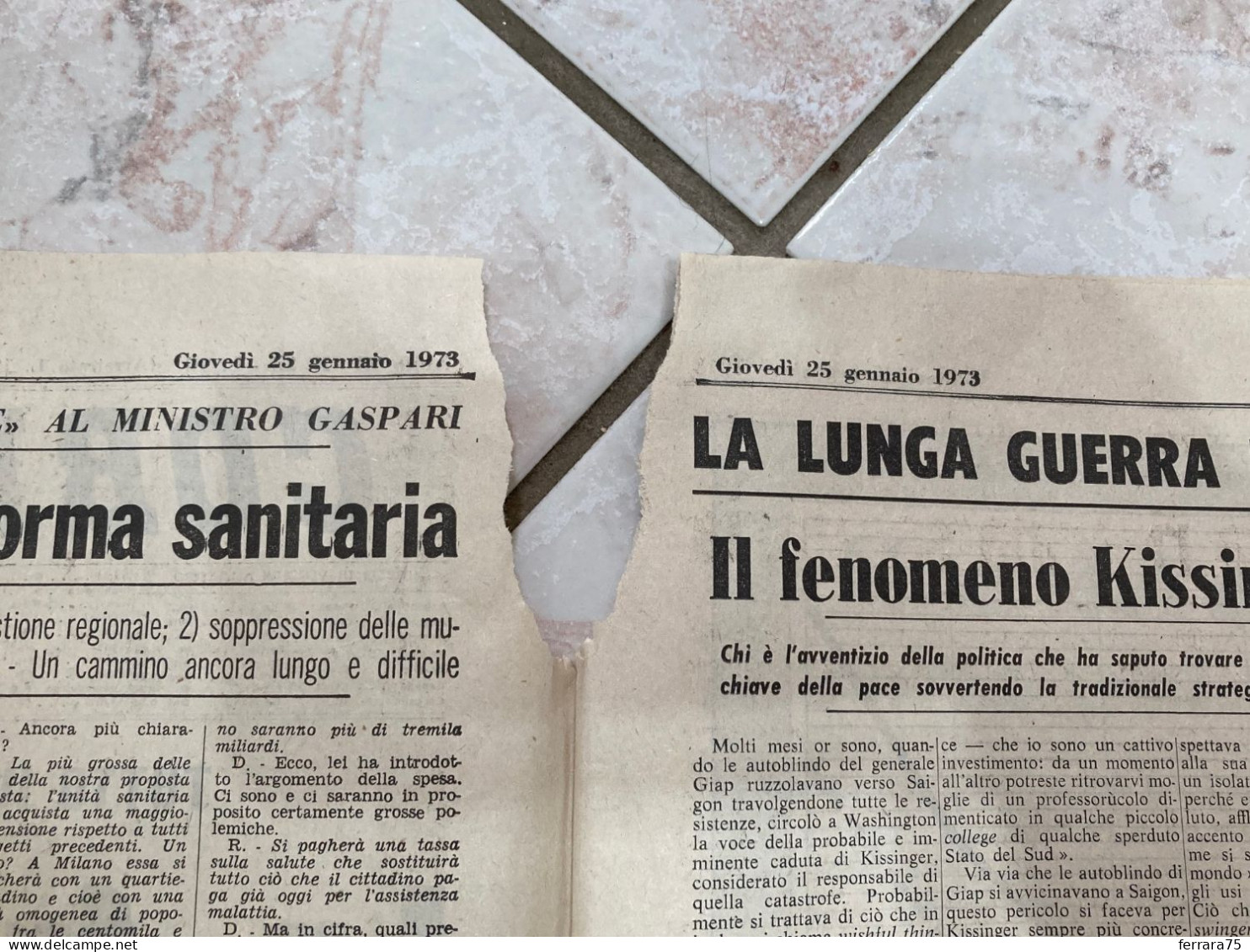 CORRIERE DELLA SERA VIETNAM SAIGON INDOCINA APOCALISSE PACE 25 GENNAIO 1973. - Erstauflagen