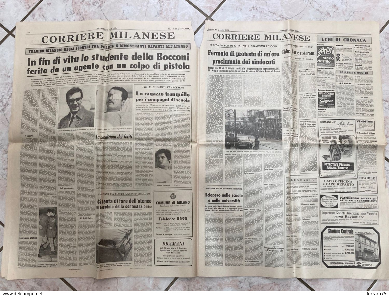 CORRIERE DELLA SERA VIETNAM SAIGON INDOCINA APOCALISSE PACE 25 GENNAIO 1973.