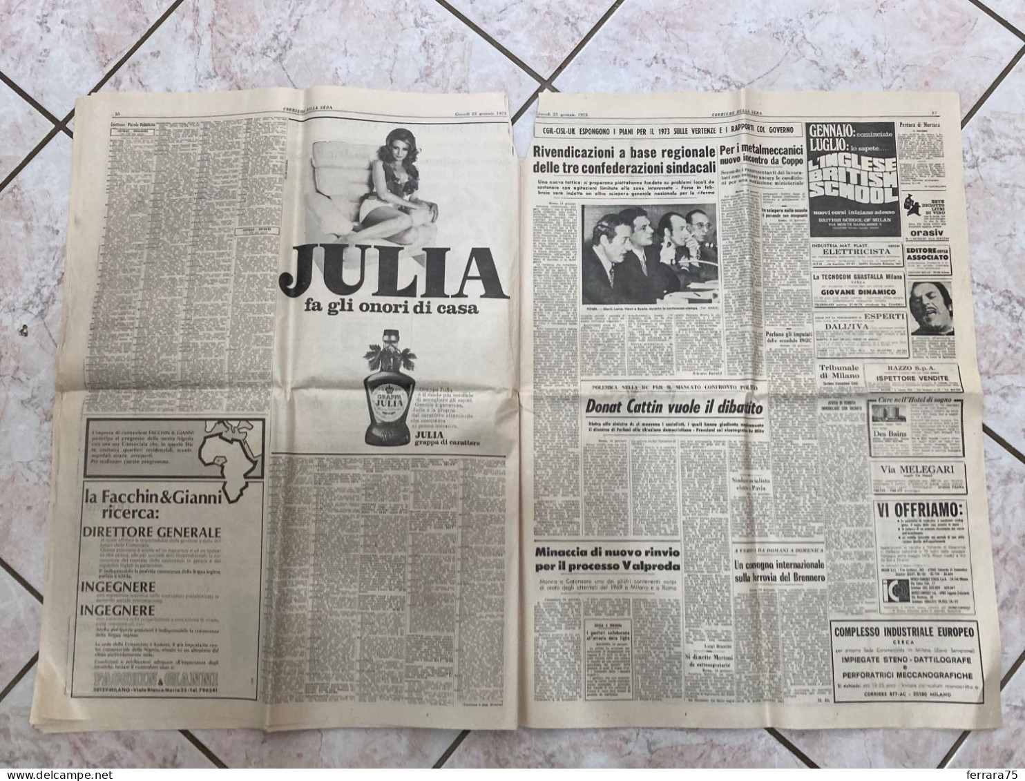 CORRIERE DELLA SERA VIETNAM SAIGON INDOCINA APOCALISSE PACE 25 GENNAIO 1973.