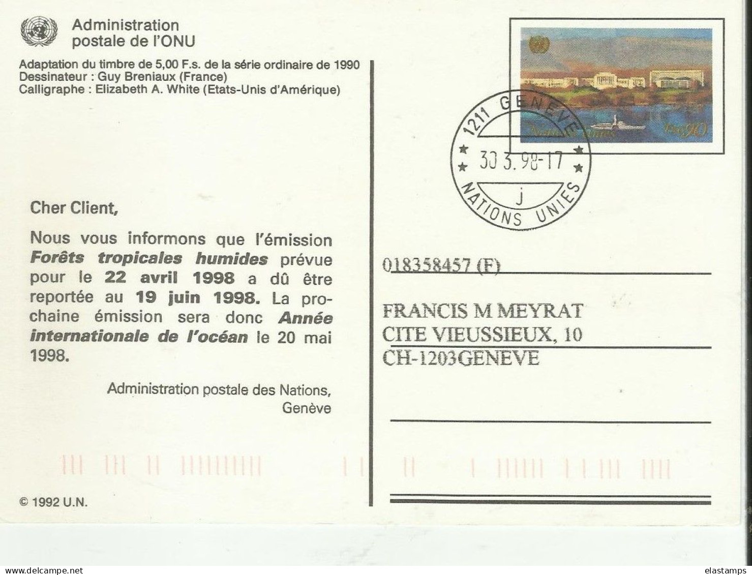 UNO GENF GS 1998 - Storia Postale