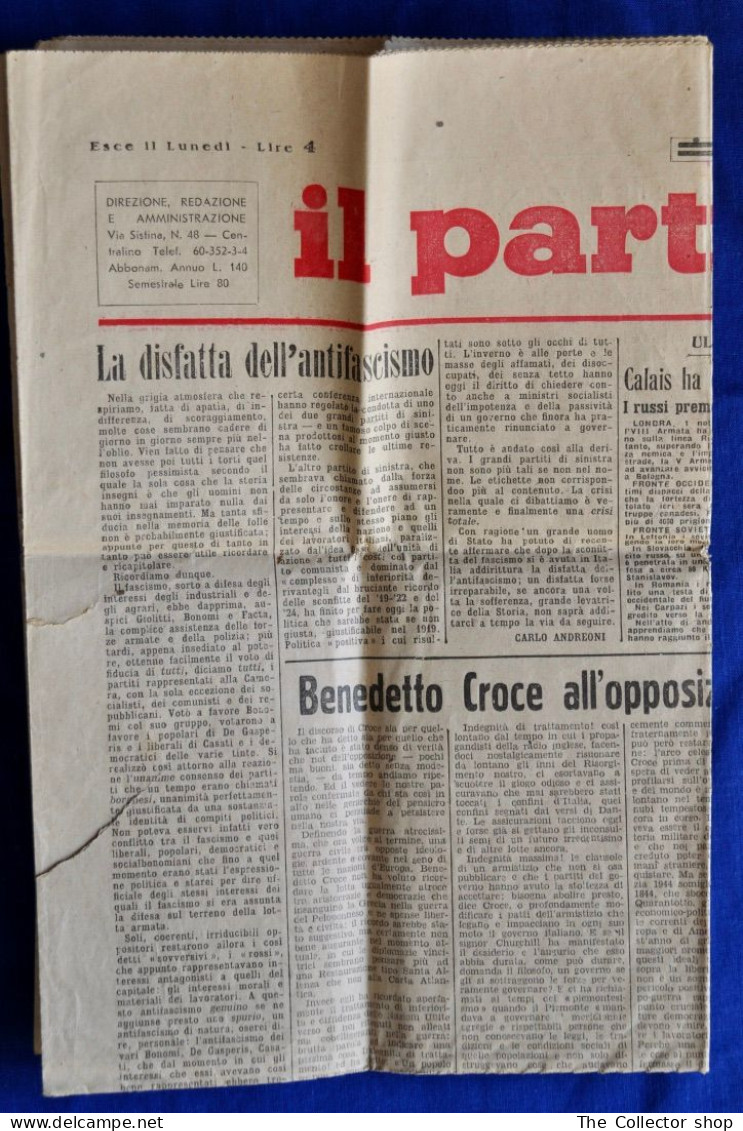 Giornale "IL PARTIGIANO" Del 2 Ottobre 1944 - War 1939-45