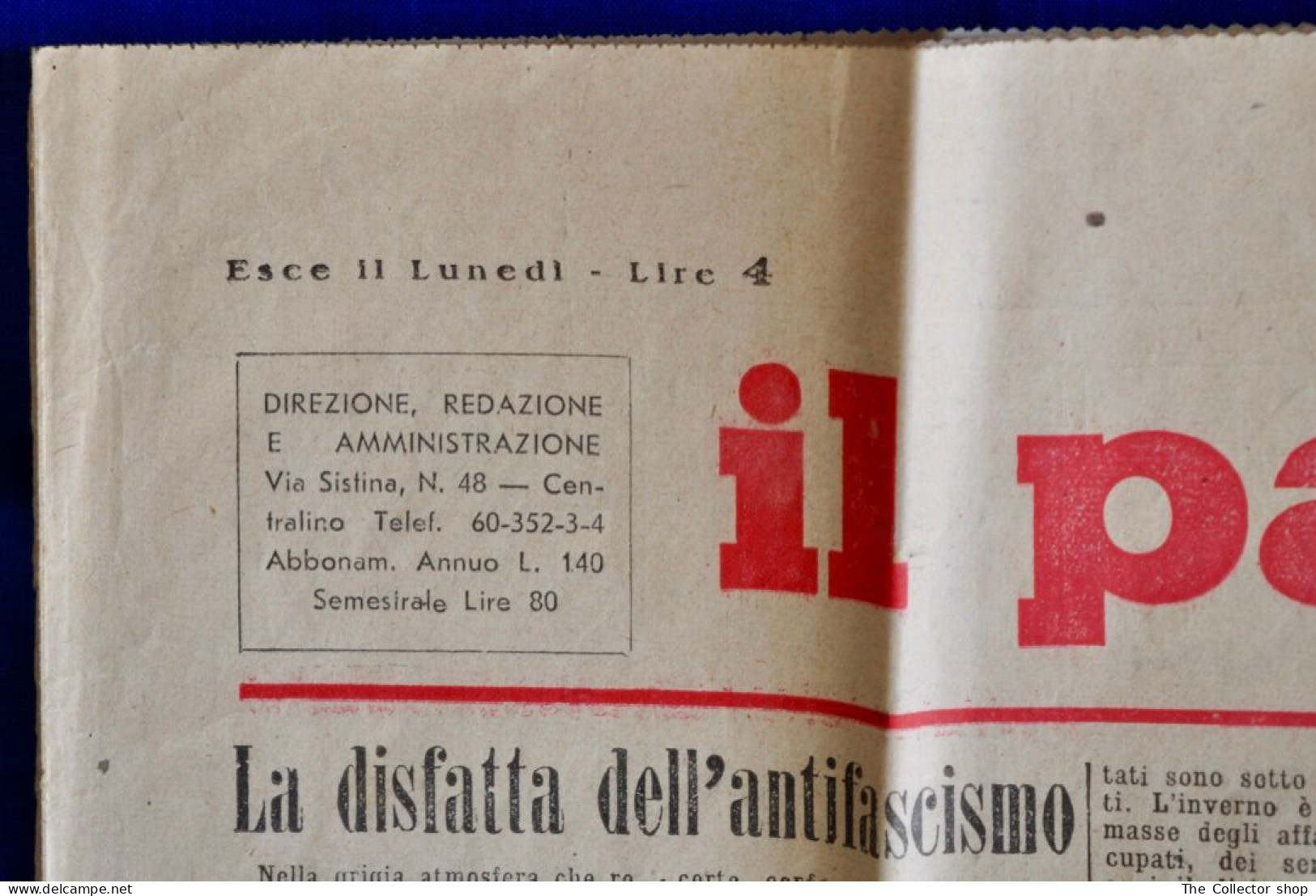 Giornale "IL PARTIGIANO" Del 2 Ottobre 1944 - Weltkrieg 1939-45