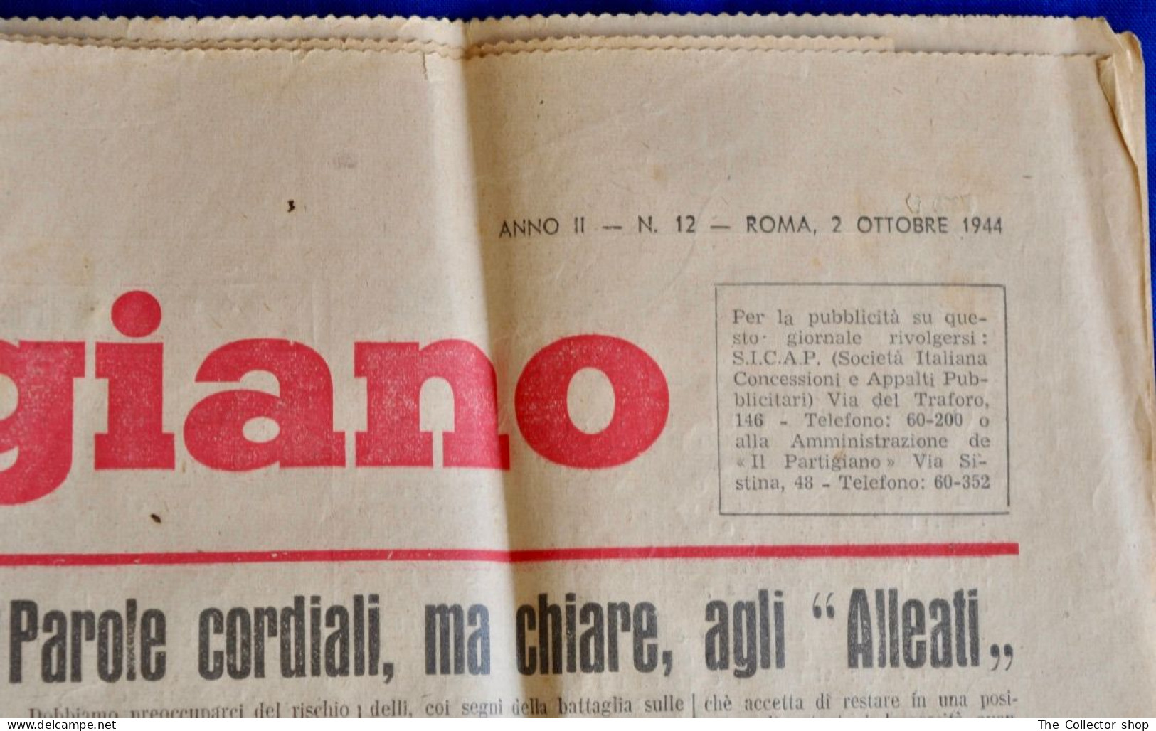 Giornale "IL PARTIGIANO" del 2 ottobre 1944