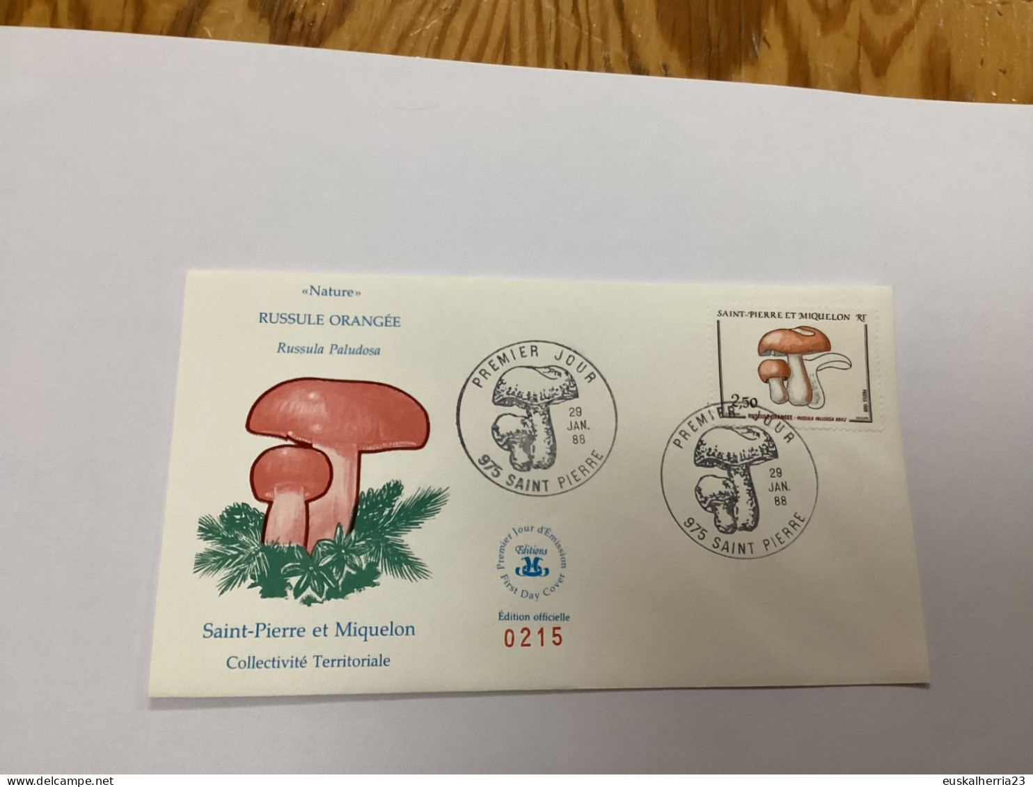 Enveloppe 1er Jour Saint-pierre Et Miquelon Russule Orangée 1988 - Gebraucht