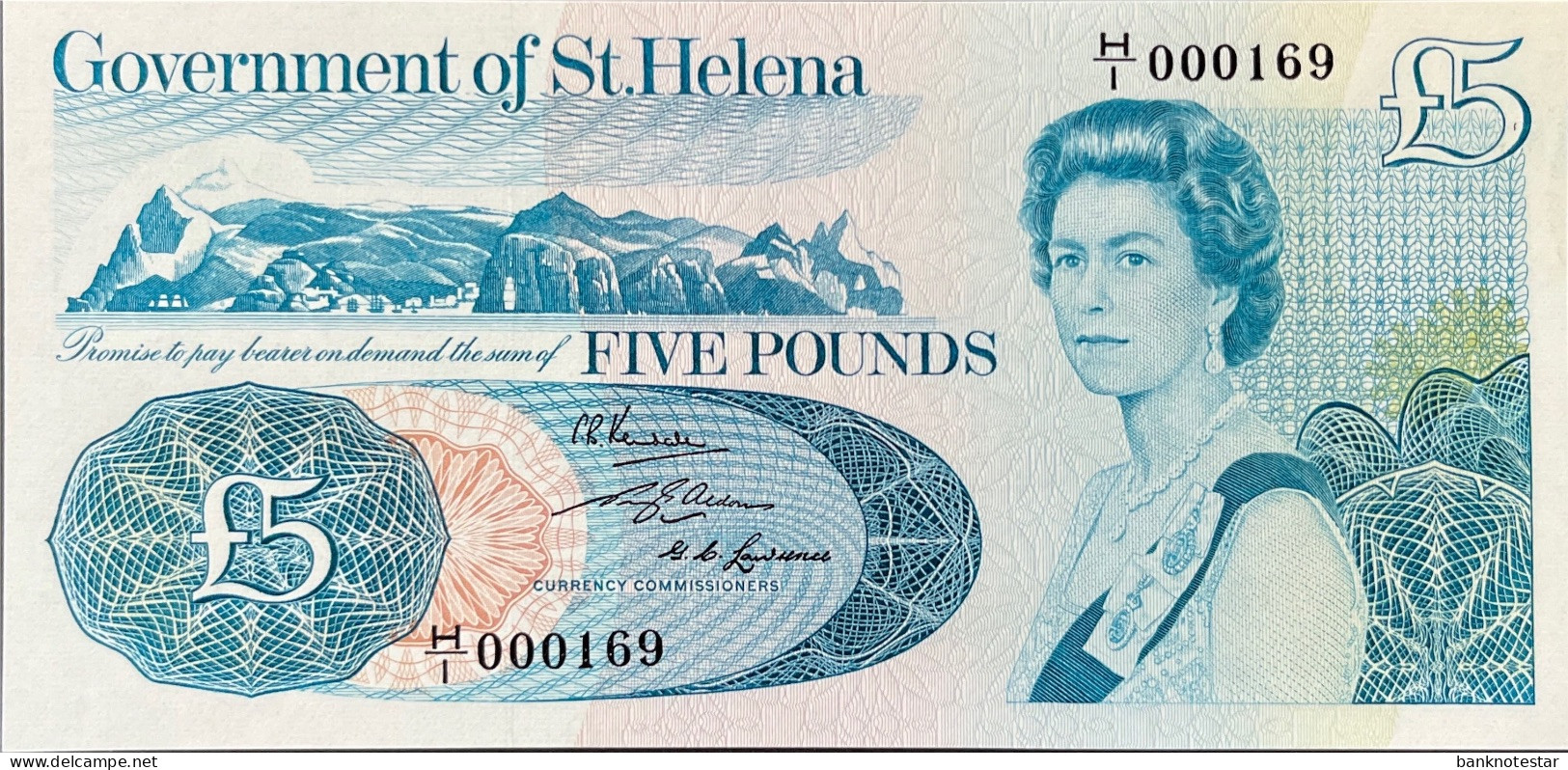 Saint Helena 5 Pounds, P-7a (1976) - UNC - 000169 - RARE - St. Helena