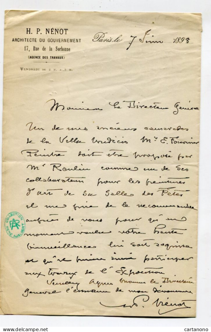 H.P. MENOT Architecte Du Gouvernement 2 Lettres Autographes à En Tête - (à Propos De La Tour Eiffel Et La Sorbonne) - Uitvinders En Wetenschappers