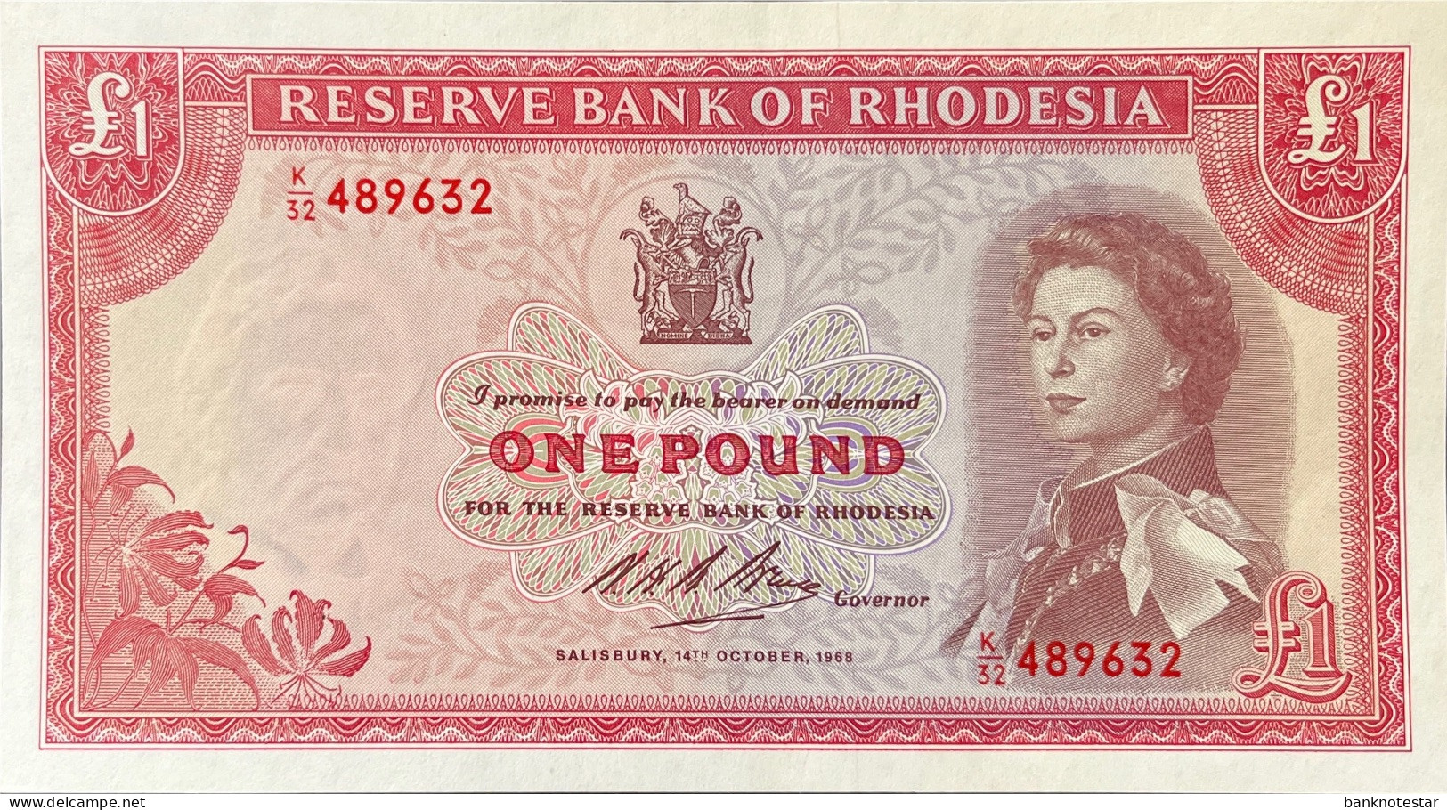 Rhodesia 1 Pound, P-28d (14.10.1968) - About Uncirculated - RARE - Rhodesien