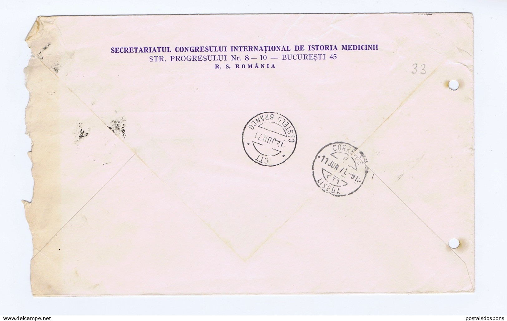 C25A33) Roumanie Romania Posta Romana International Congress History Of Medicine Bucuresti Constanta - Cartas & Documentos