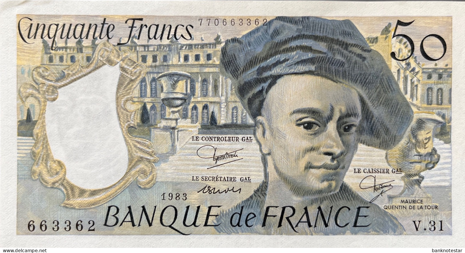 France 50 Francs, P-152b (1983) - About Uncirculated - 50 F 1976-1992 ''quentin De La Tour''