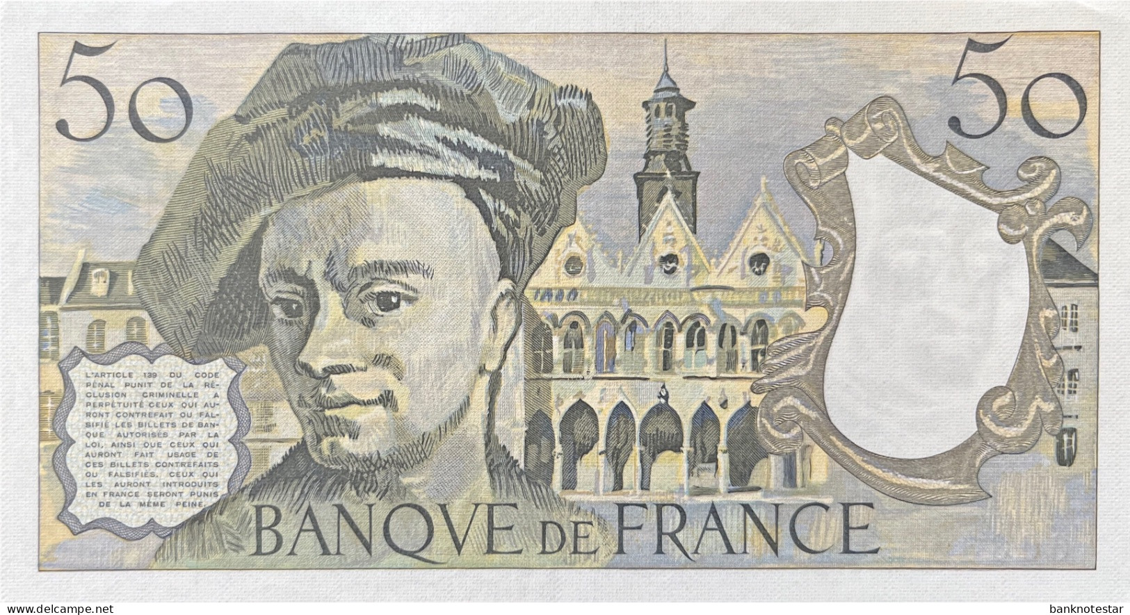 France 50 Francs, P-152b (1983) - About Uncirculated - 50 F 1976-1992 ''Quentin De La Tour''