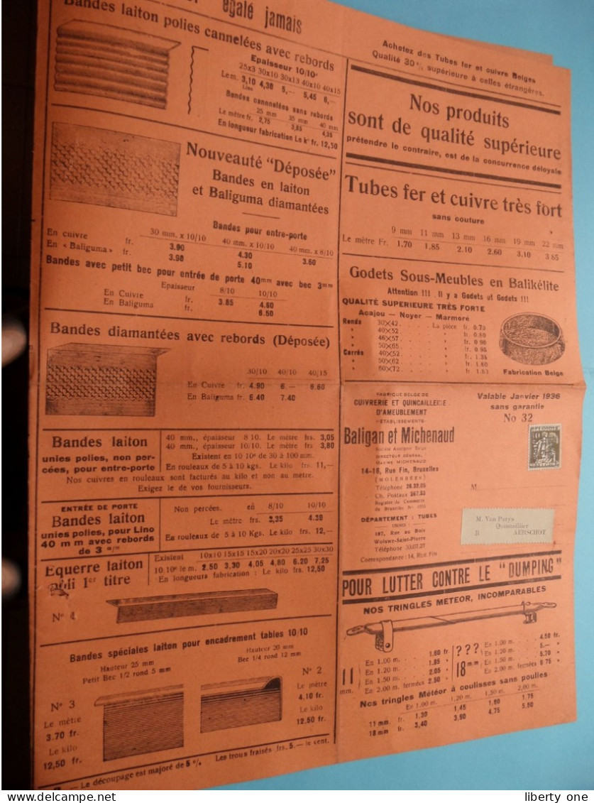 BALIGAN Et MICHENAUD > Bruxelles Molenbeek ( Depliant / Folder ) 1935 Van Parys Aerschot ( Zie/Voir Scan ) ! - Advertising