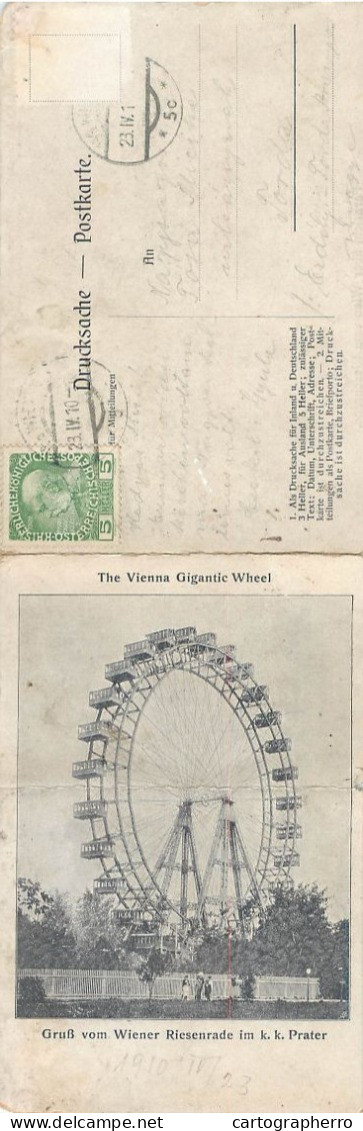 The Vienna Gigantic Wheel Douple Postcard 1910 - Prater