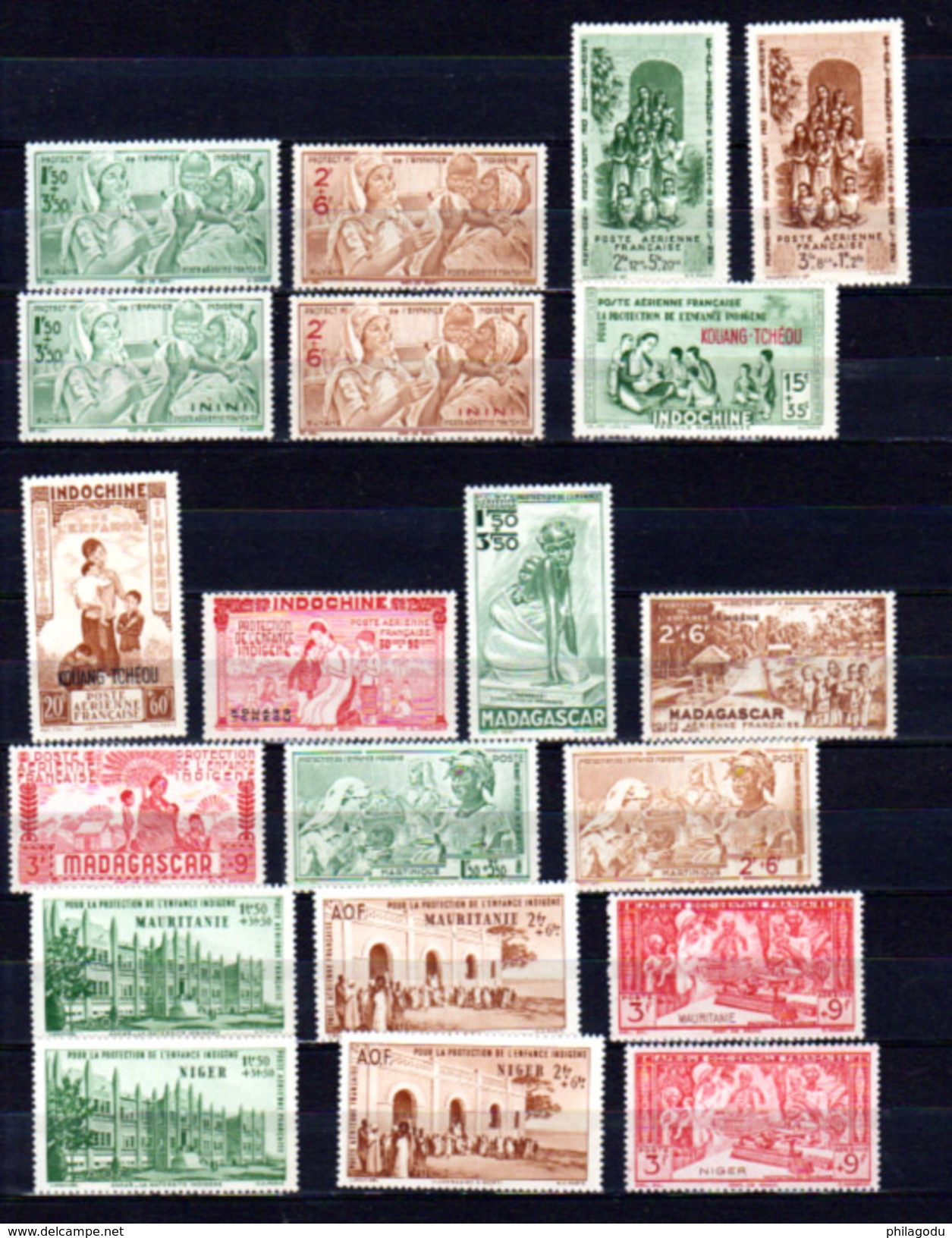 1942   Protection Enfance Indigène Neufs, 21 Pays (pas Indochine, Océanie Et Wallis), Cote 69 &euro;, - 1942 Protection De L'Enfance Indigène & Quinzaine Impériale (PEIQI)