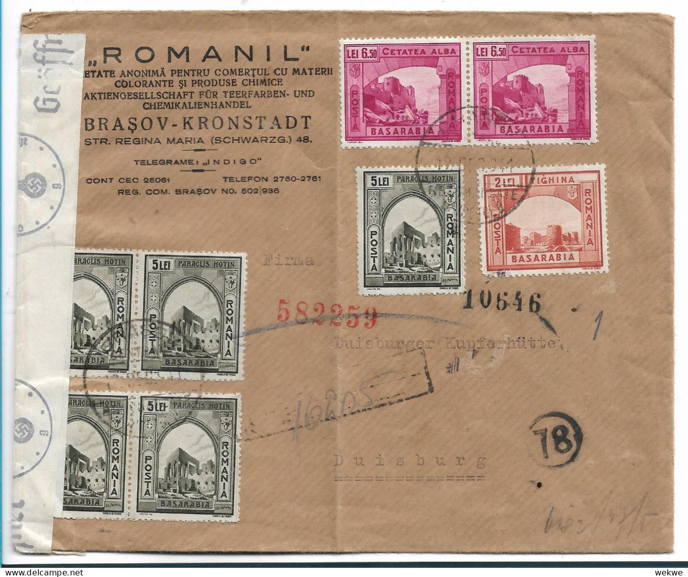 RUMÄNIEN XX004  / Wiederanschluss Basarabia Und Bukowina Auf Einschreiben 1941 Ex Kronstadt - World War 2 Letters