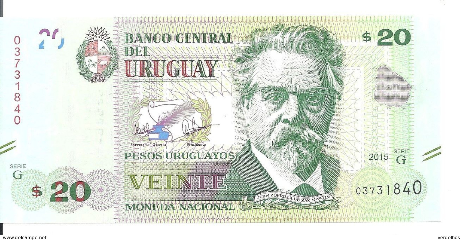 URUGUAY 20 PESOS 2015 UNC P 93 A - Uruguay