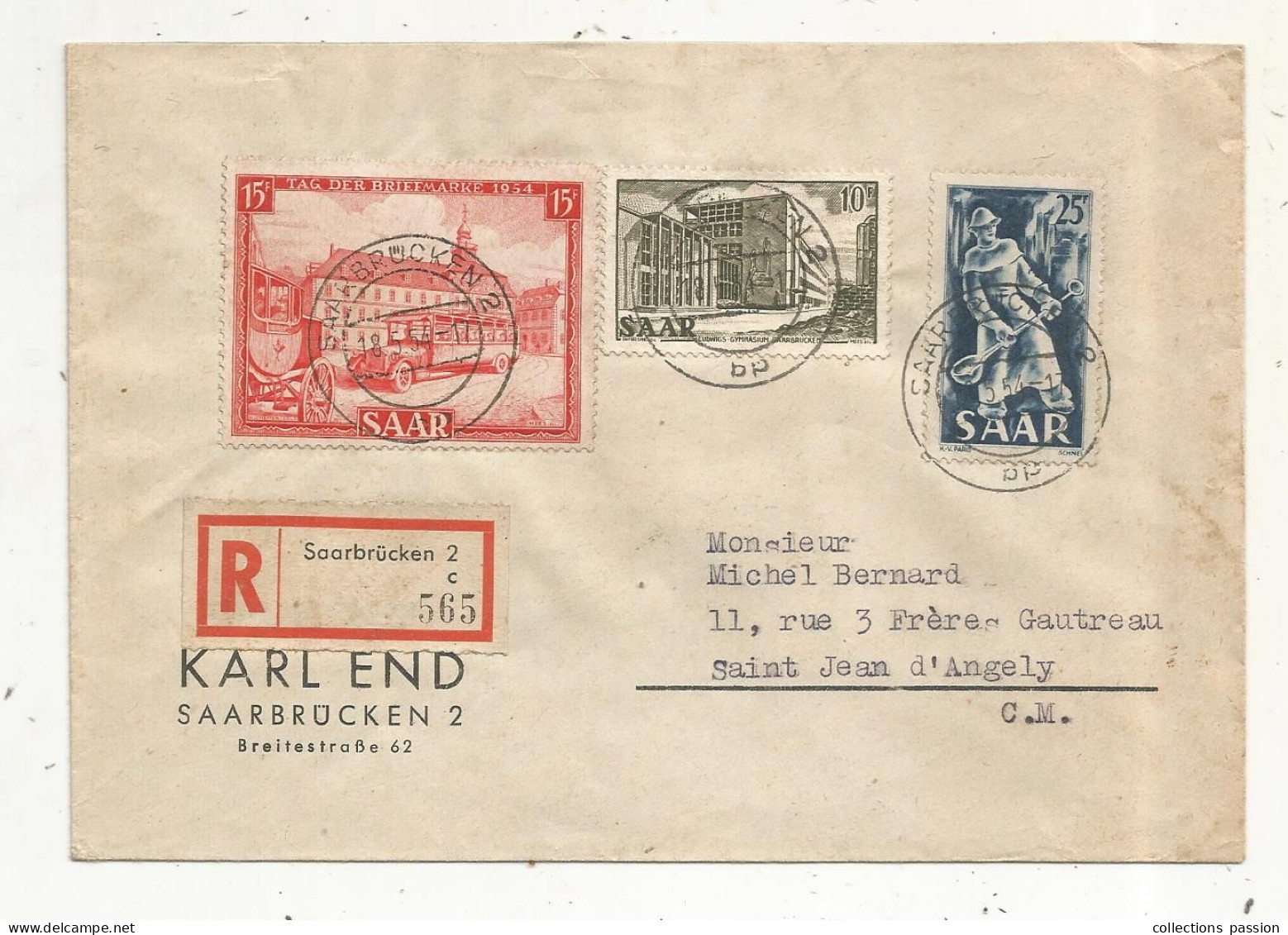 Lettre, Occupation Alliée, SAAR, SARRE, SAARBRUCKEN 2, Recommandé, R, 3 Timbres, 18.5.54, 1954 - Covers & Documents