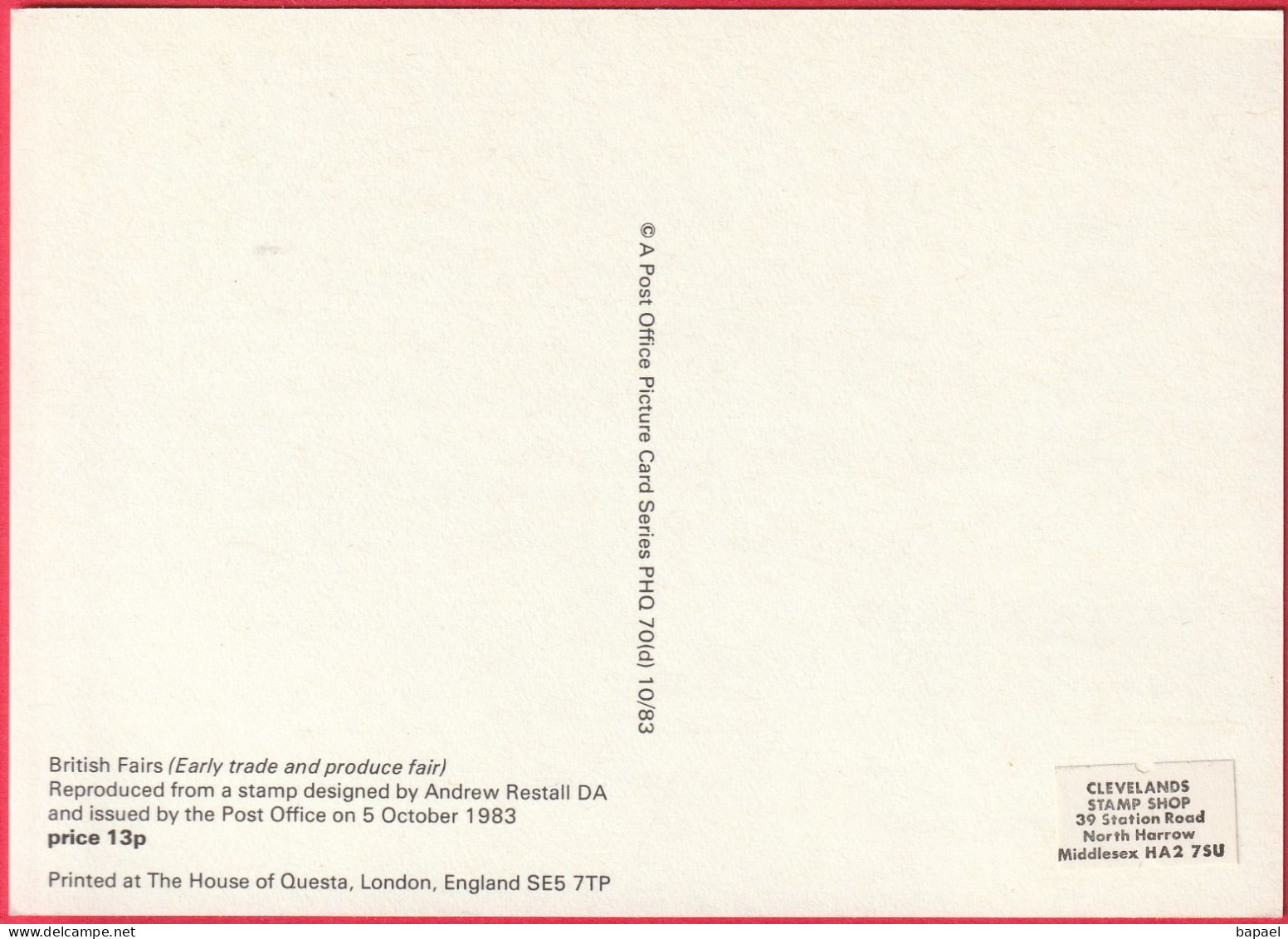 Carte Maximum (FDC) - Royaume-Uni (Écosse-Édimbourg) (5-10-1983) - Foires Britanniques (Foire Et Produits) (Recto-Verso) - Maximum Cards