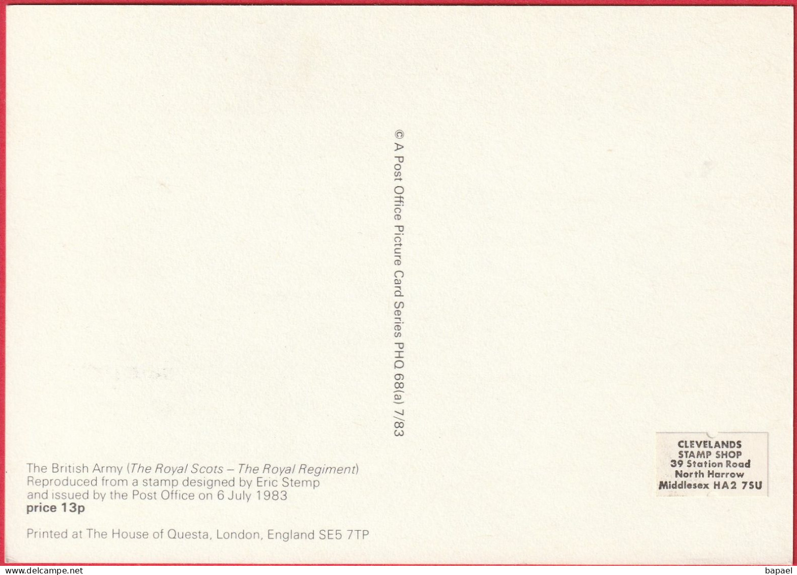 Carte Maximum (FDC) - Royaume-Uni (Écosse-Édimbourg) (6-7-1983) - Armée Britannique (Régiment Écossais) (Recto-Verso) - Cartes-Maximum (CM)