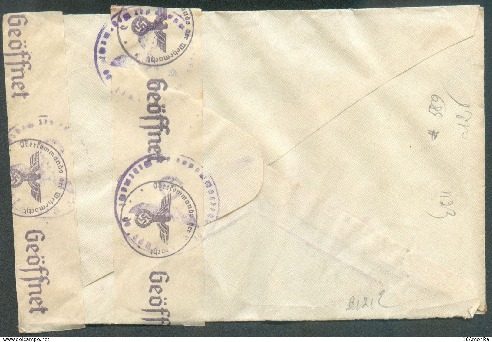 N°589 Obl.sc BRUXELLES 1 Sur Lettre Censurée (bande Et Cachets Allemands) Du 1-11-1941 Vers Rome - 20212 - Briefe U. Dokumente