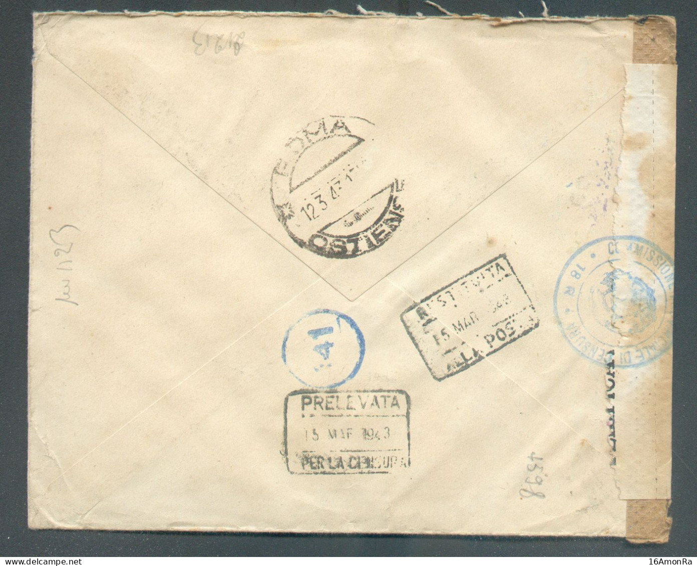 N°598 Obl.sc LEUVEN 1 Sur Lettre Censurée (bande Et Cachets Allemands) Du 2-3-1943 + Bande Et Cachet De Censure Italiens - Storia Postale