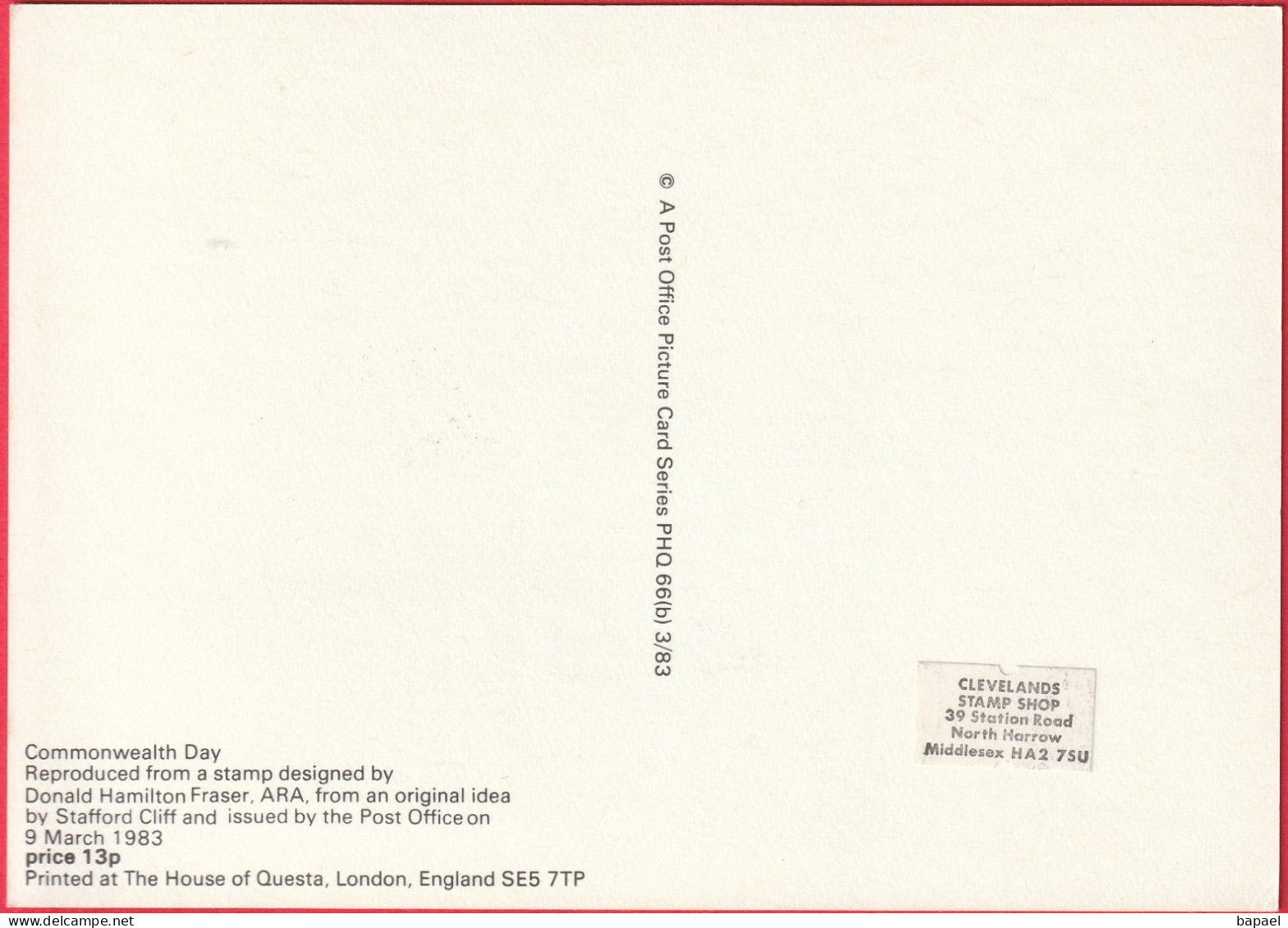 Carte Maximum (FDC) - Royaume-Uni (Écosse-Édimbourg) (9-3-1983) - Jour Du Commonwealth (1) (Recto-Verso) - Maximumkarten (MC)