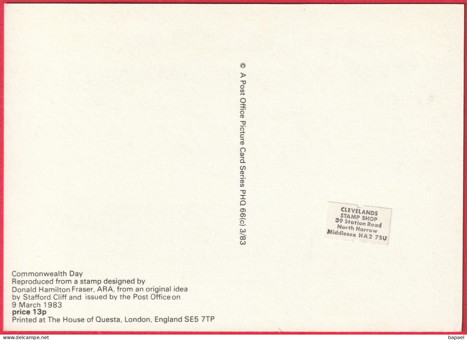 Carte Maximum (FDC) - Royaume-Uni (Écosse-Édimbourg) (9-3-1983) - Jour Du Commonwealth (2) (Recto-Verso) - Maximum Cards