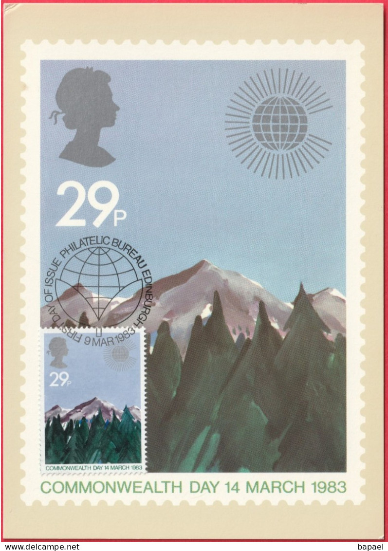 Carte Maximum (FDC) - Royaume-Uni (Écosse-Édimbourg) (9-3-1983) - Jour Du Commonwealth (3) (Recto-Verso) - Carte Massime