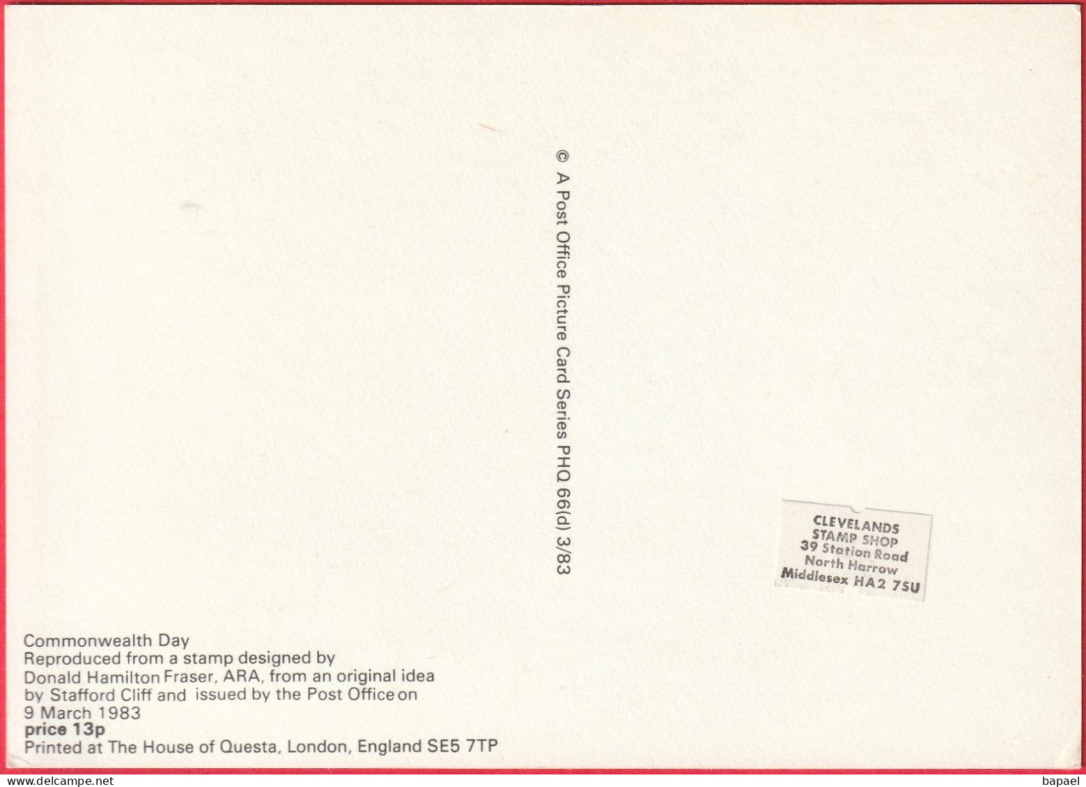 Carte Maximum (FDC) - Royaume-Uni (Écosse-Édimbourg) (9-3-1983) - Jour Du Commonwealth (3) (Recto-Verso) - Maximum Cards