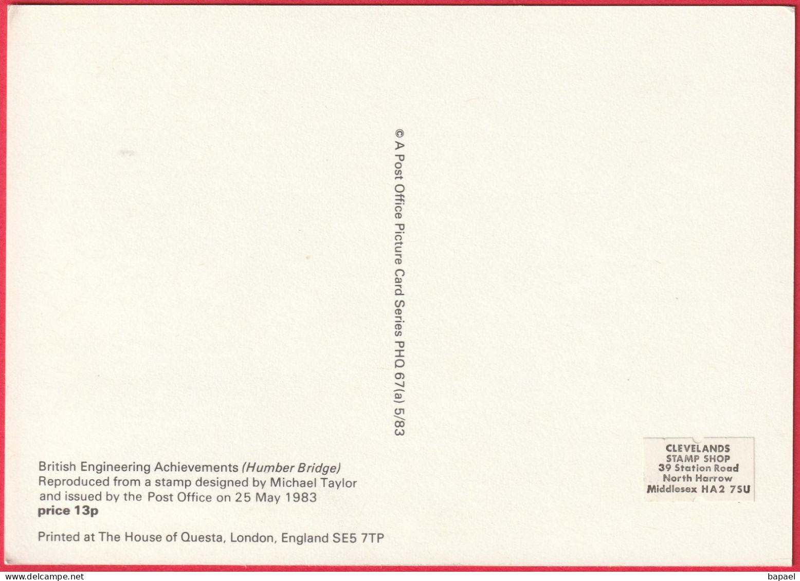 Carte Maximum (FDC) - Royaume-Uni (Écosse-Édimbourg) (25-5-1983) Réalisations Britannique  (Pont  Humber) (Recto-Verso) - Cartes-Maximum (CM)
