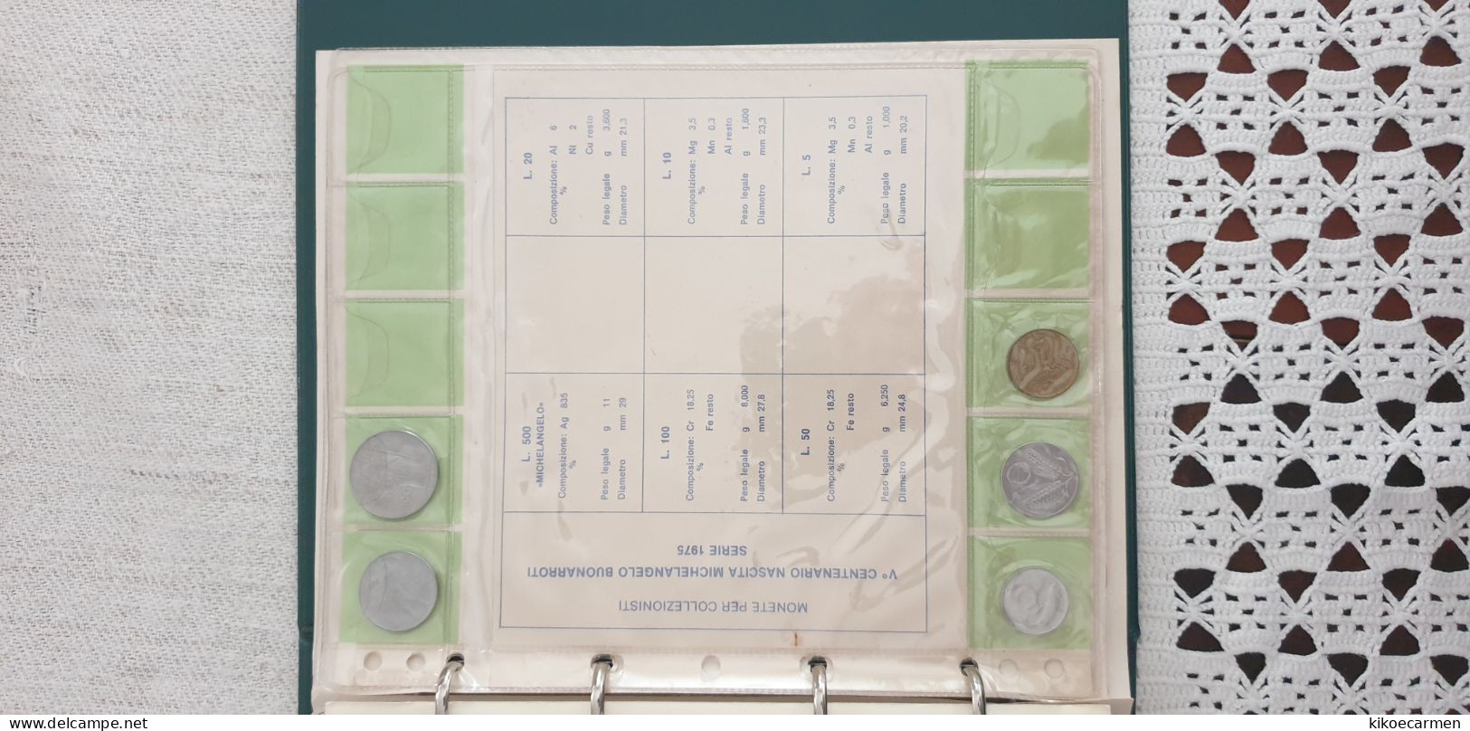 1975 £ 5, 10, 20, 50, 100 Italia Monete Con Foglio D'album Omaggio - Otros & Sin Clasificación