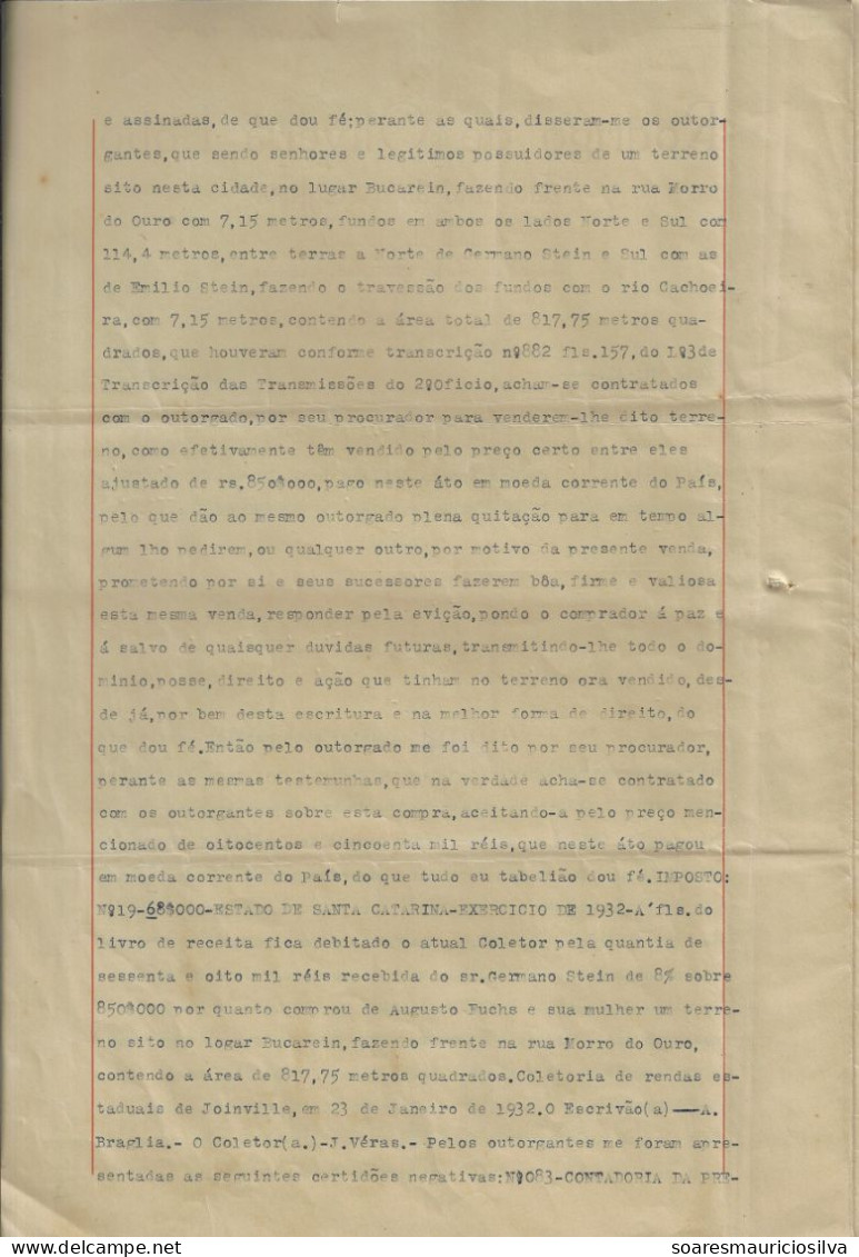 Brazil 1895/1932 Process Of Sale Property In Bucarein Joinville With 1890 Land Concession From The Dona Francisca Colony - Storia Postale