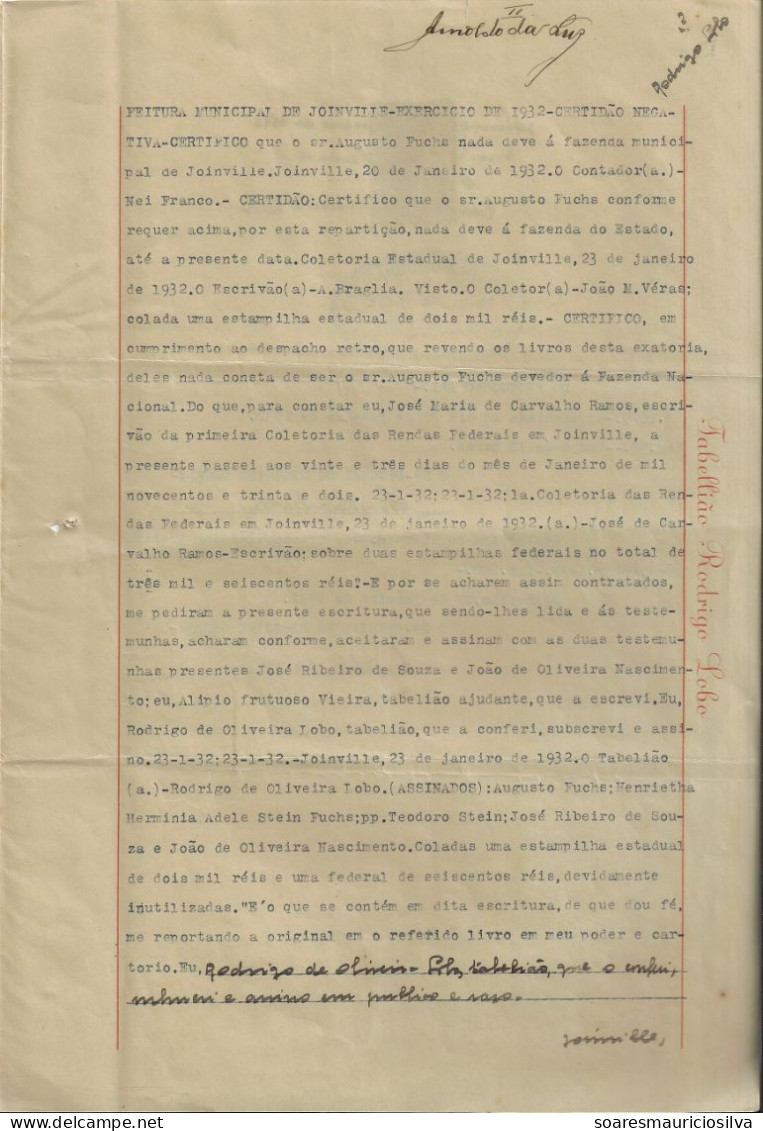 Brazil 1895/1932 Process Of Sale Property In Bucarein Joinville With 1890 Land Concession From The Dona Francisca Colony - Lettres & Documents