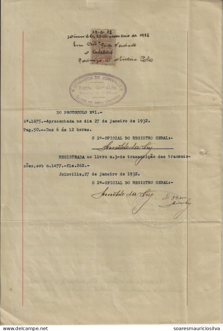 Brazil 1895/1932 process of sale property in Bucarein Joinville with 1890 Land Concession from the Dona Francisca colony