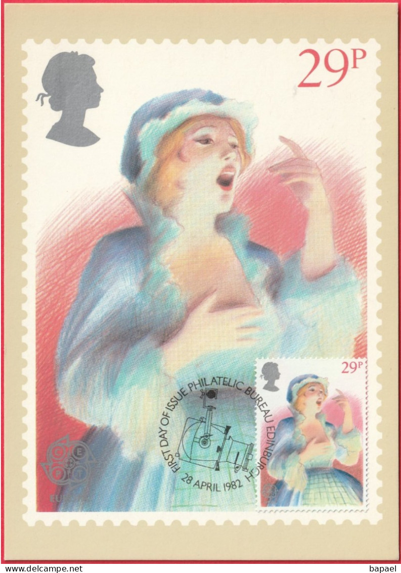 Carte Maximum (FDC) - Royaume-Uni (Écosse-Édimbourg) (28-4-1982) - Théâtre Britannique (Opéra) (Recto-Verso) - Cartas Máxima