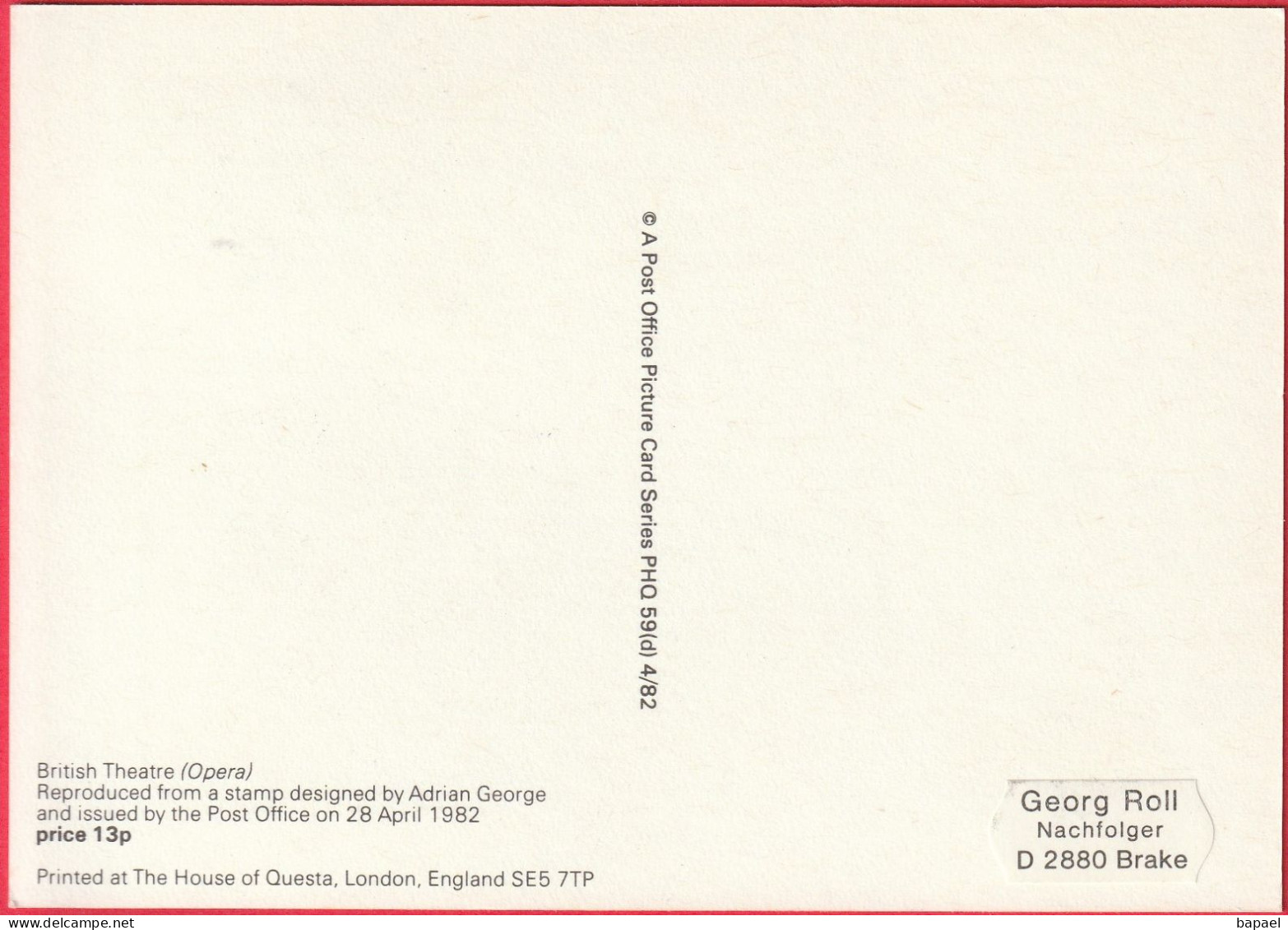 Carte Maximum (FDC) - Royaume-Uni (Écosse-Édimbourg) (28-4-1982) - Théâtre Britannique (Opéra) (Recto-Verso) - Cartas Máxima