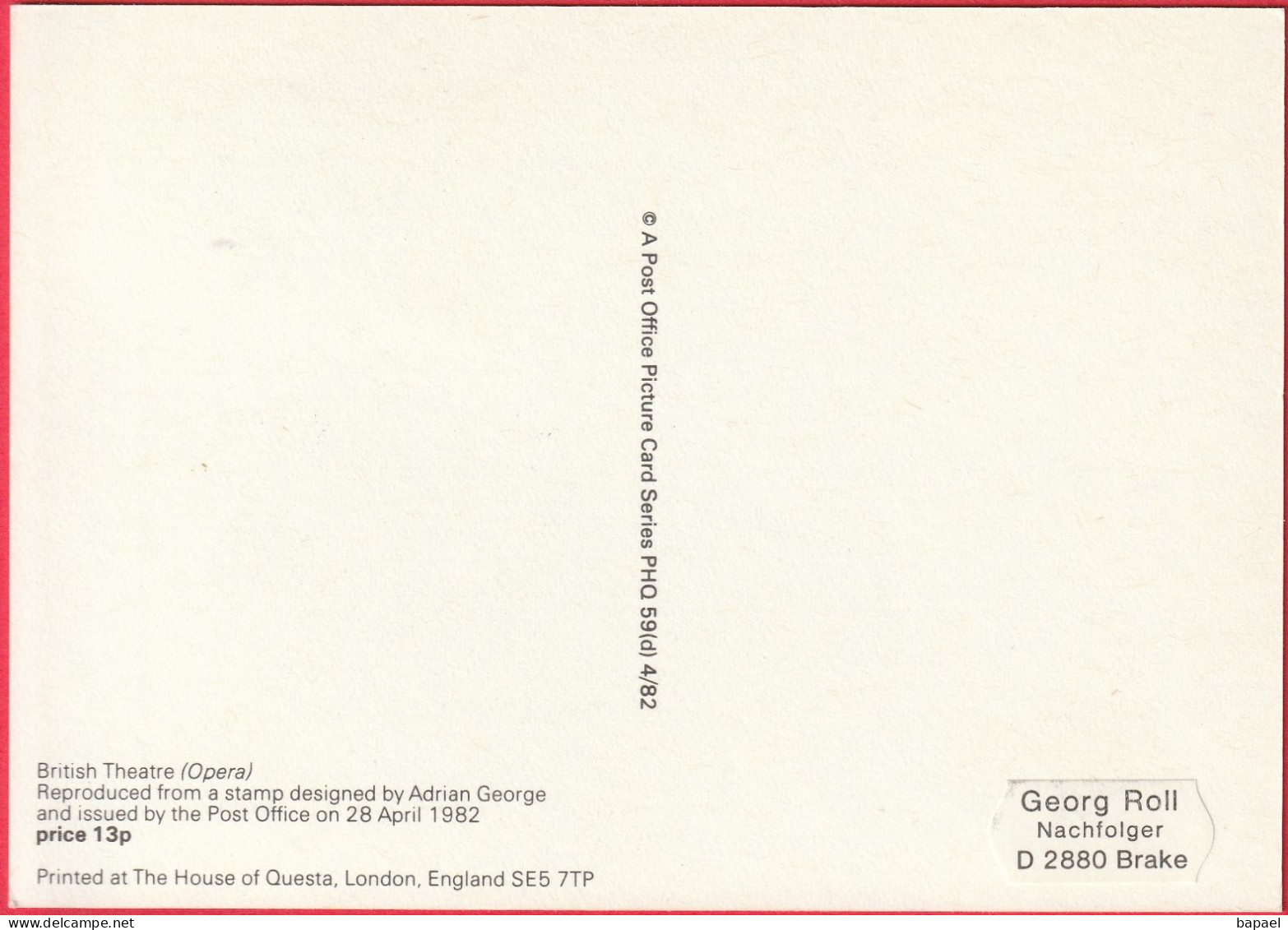 Carte Maximum (FDC) - Royaume-Uni (Écosse-Édimbourg) (28-4-1982) - Théâtre Britannique (Opéra) (Recto-Verso) - Maximum Cards