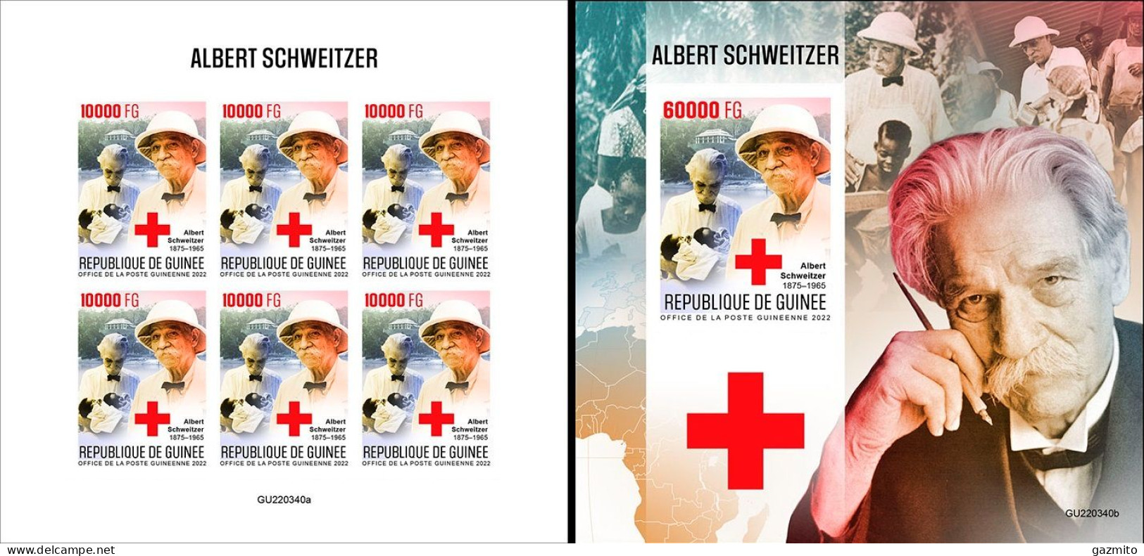 Guinea 2022, A. Schweitzer, Red Cross, 6val In BF+BF IMPERFORATED - Albert Schweitzer
