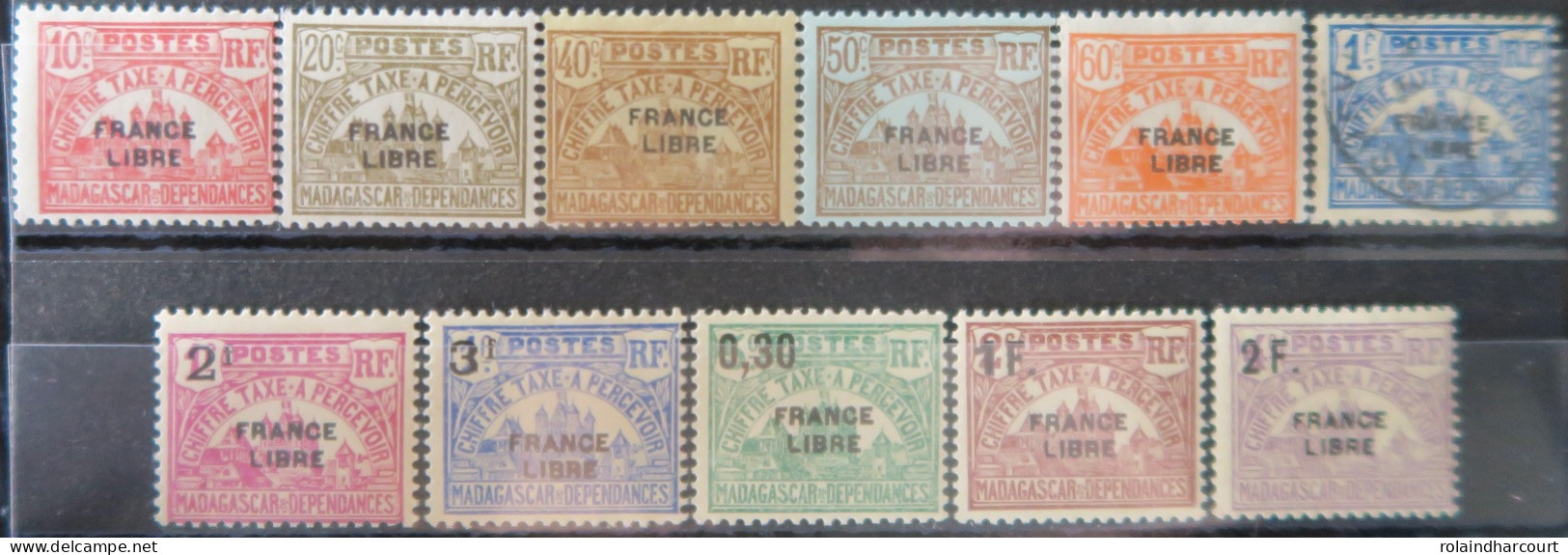 LP3991/104 - 1942 - COLONIES FRANÇAISES - MADAGASCAR - TIMBRES TAXE - SERIE COMPLETE - N°20 à 30 NEUFS**(10t)/obli(1t) - Timbres-taxe