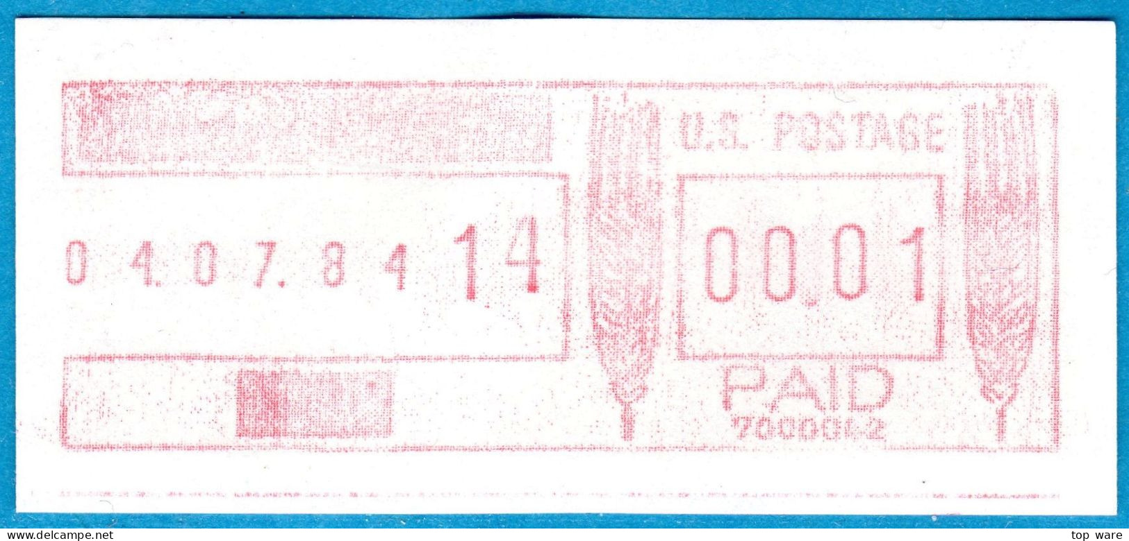 USA 1984 ATM Meter STAMPS FRIDEN (FRAMA) Trial Issue Raw Cliche No City Names #7000042 / 00.01 MNH CVP Automatenmarken - Vignette [ATM]