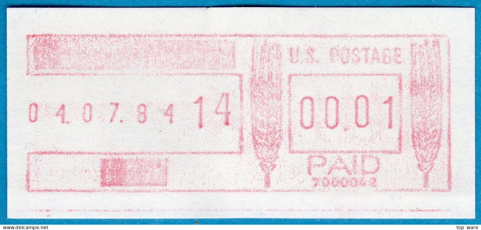 USA 1984 ATM Meter STAMPS FRIDEN (FRAMA) Trial Issue Raw Cliche No City Names #7000042 / 00.01 MNH CVP Automatenmarken - Automatenmarken [ATM]