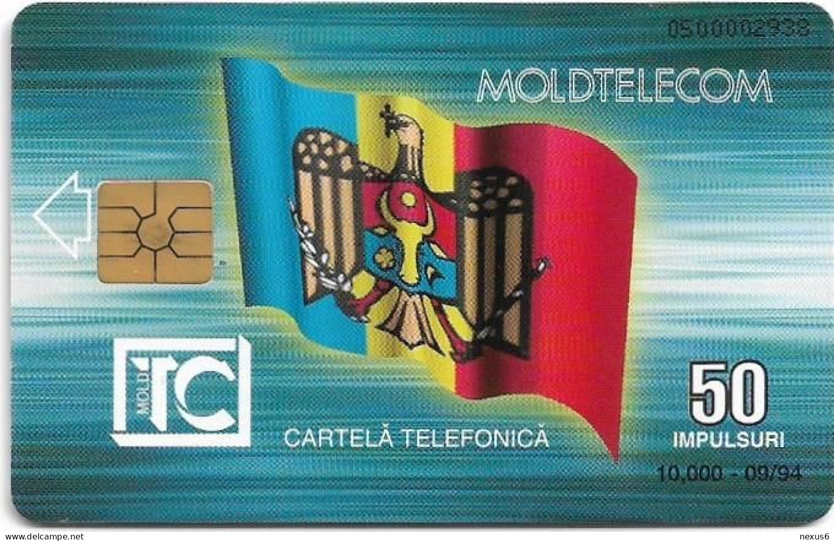 Moldova - Moldtelecom - Flag 1st Issue, Gem2 Black, 09.1994, 50U, 10.000ex, Used - Moldavia