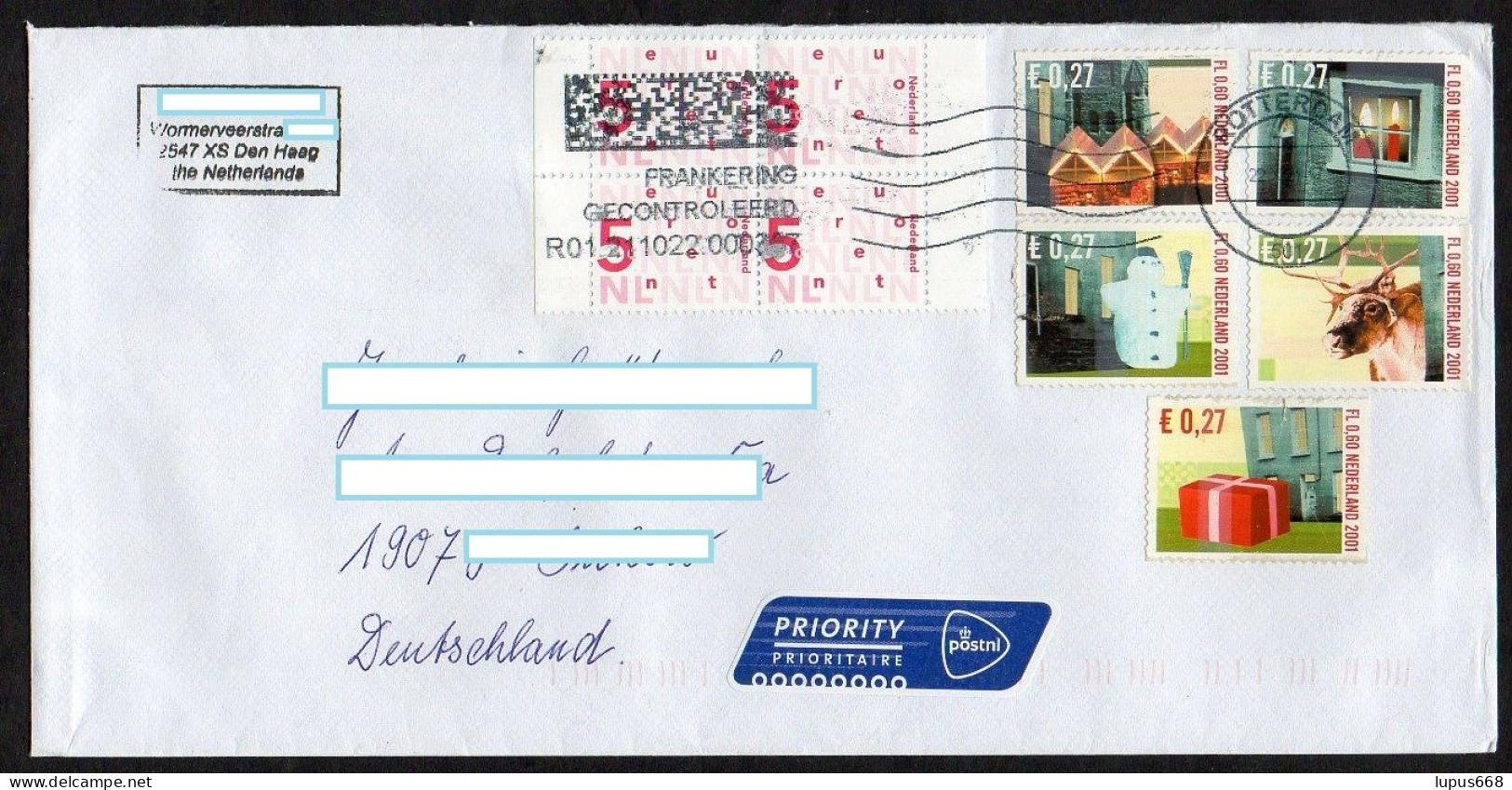 Niederlande 2001 Dezembermarken, Verwendet 2021  Auf Brief In Die BRD - Storia Postale