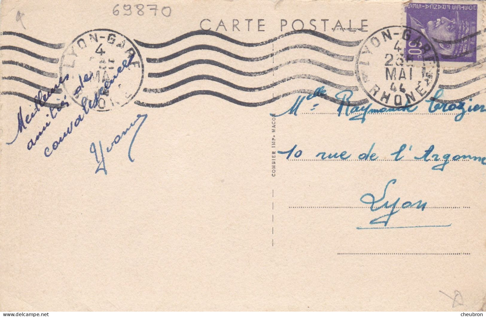 69. LAMURE EN AZERGUES. CPA.  VUE GENERALE..ANNEE 1944 + TEXTE - Lamure Sur Azergues