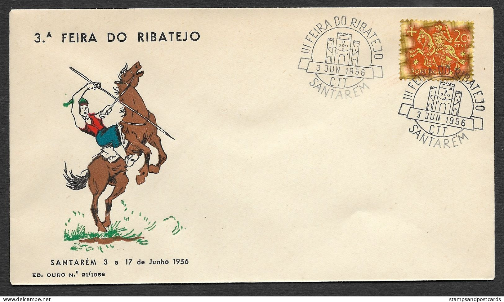 Portugal Cachet Commémoratif  Feira Do Ribatejo Foire Agricole Cheval Santarem 1956 Event Pmk Agricultural Horse Fair - Flammes & Oblitérations