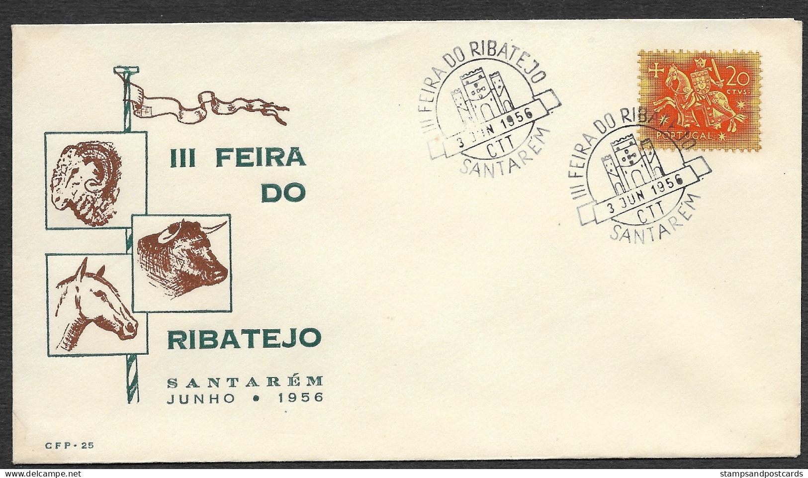 Portugal Cachet Commémoratif  Feira Do Ribatejo Foire Agricole Cheval Santarem 1956 Event Pmk Agricultural Horse Fair - Flammes & Oblitérations