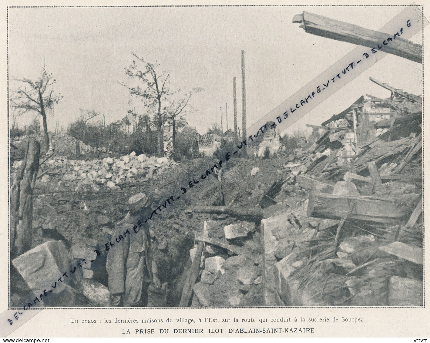 Document (1915) ABLAIN-SAINT-NAZAIRE Les Dernière Maisons Du Village Sur La Route De La Sucrerie De Souchez Guerre 14-18 - Collections