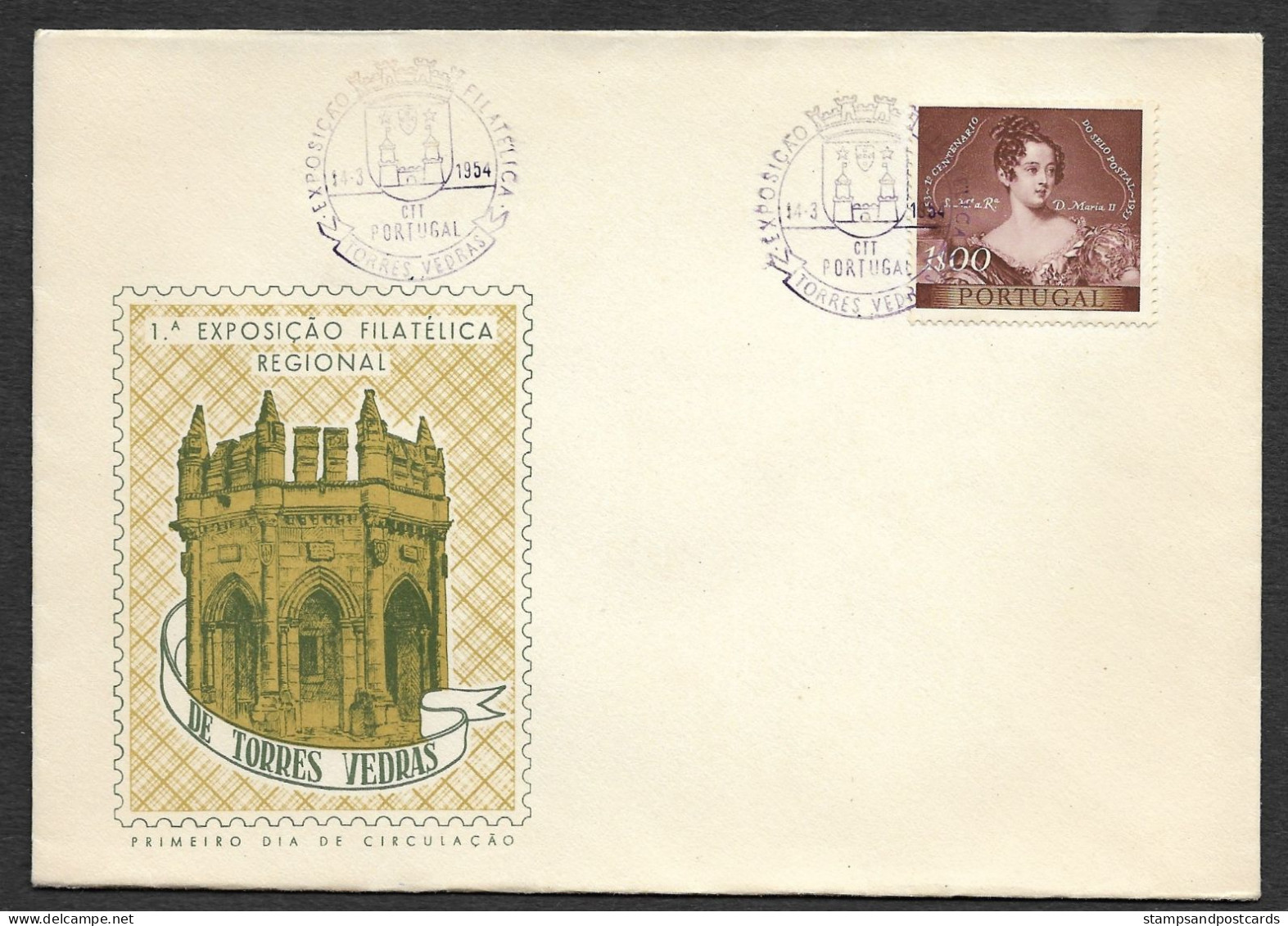 Portugal Expo Philatelique Torres Vedras 1954 Cachet Commémoratif  Stamp Expo 1954 Event Postmark - Flammes & Oblitérations