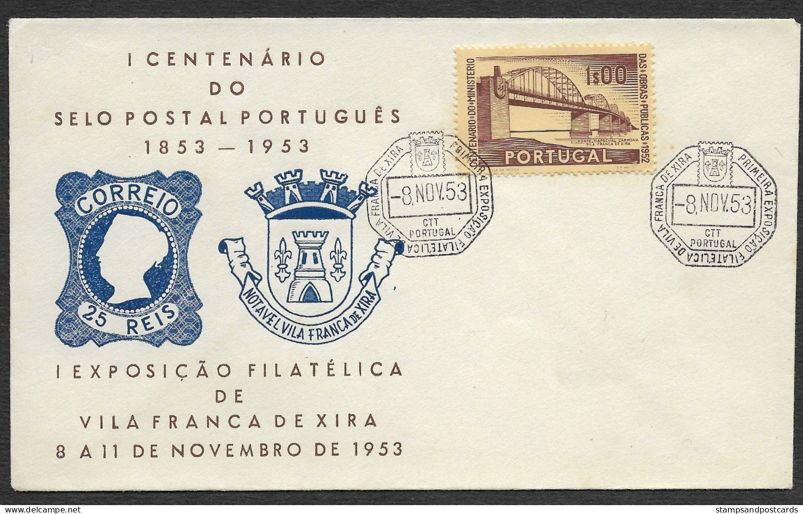 Portugal Cachet Commemoratif Expo Philatelique VIla Franca De Xira 1953 Event Postmark Stamp Expo - Flammes & Oblitérations