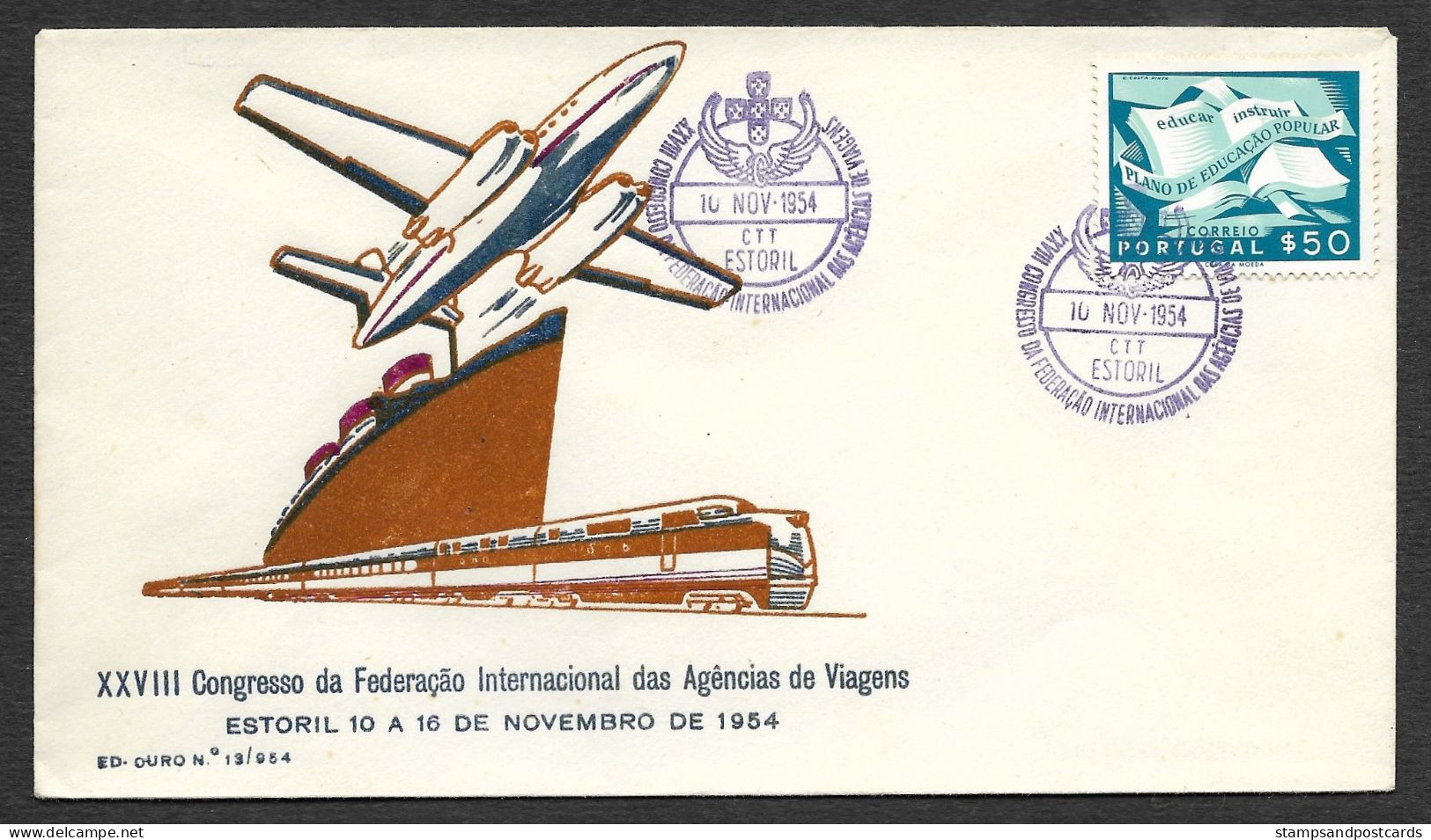 Portugal Cachet Commémoratif Congrès Federation Int. Agences De Voyages Estoril 1954 Travel Agencies Congress Event Pmk - Maschinenstempel (Werbestempel)